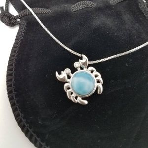 Caribbean Larimar Crab w CZ Eyes Sterling Silver